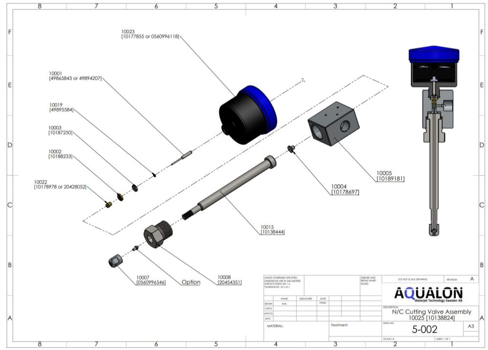 N/C Cutting valve assembly, Without nozzle tube, 10184760 view 2